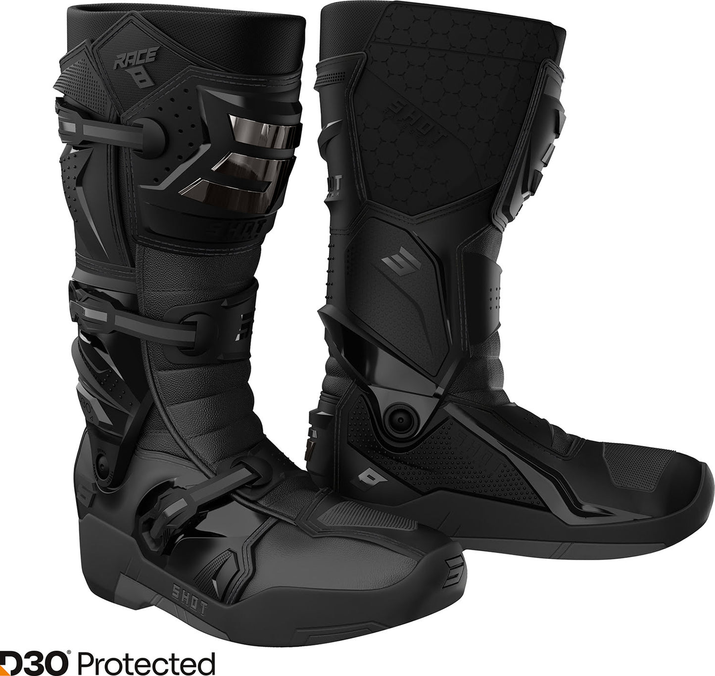 Botas Race 8 SHOT Pretas / Cromadas